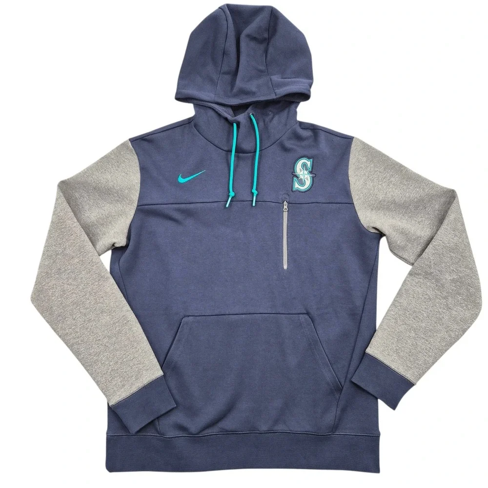 Nike BSBL Seattle Mariners Hoodie Mens Large Navy Gray Pullover MLB Sweatshirt